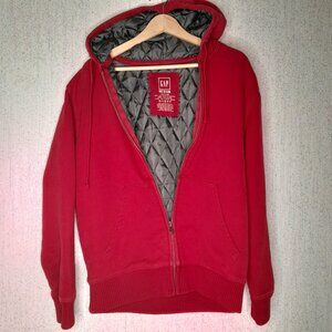 GAP Red Full Zip Quilted Lining Hoodie Heavy Warm Size M